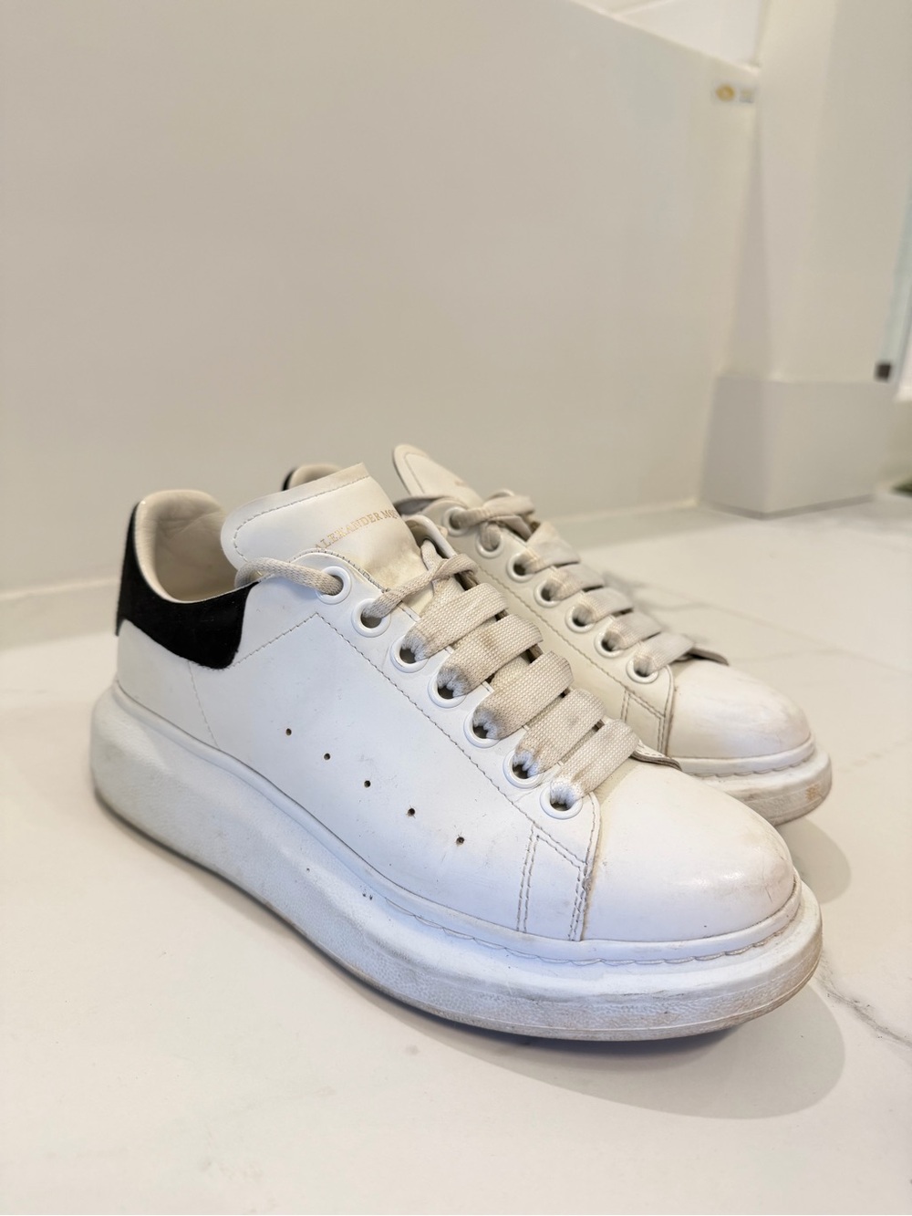 Alexander McQueen White Leather Platform Sneakers with Black Heel Tab